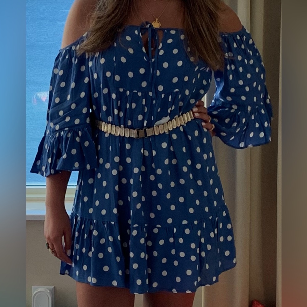 Tularosa Blue Dress with White Polka Dots